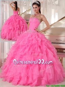 Unique Hot Pink Ball Gown Strapless Quinceanera Dresses
