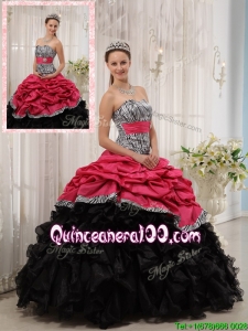 2016 Unique Ruffles Sweetheart Quinceanera Gowns in Red and Black