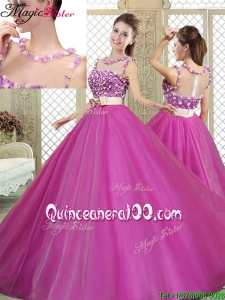 Modern Scoop Quinceanera Dresses with Belt and Appliques