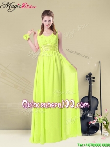 Cheap Empire Straps Belt Bridesmaid Dresses in Yellow Green