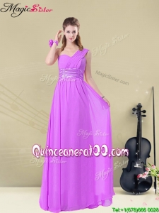 Cheap One Shoulder Bridesmaid Dresses with Ruching and Belt