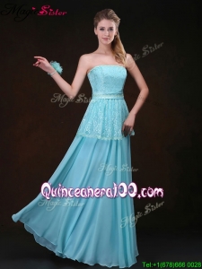 Cheap Strapless Floor Length Bridesmaid Dresses in Aqua Blue