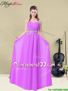 Elegant Sweetheart Floor Length Dama Dresses for Quinceanera with Ruching and Belt