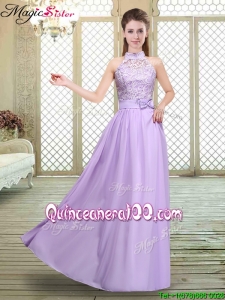 Discount High Neck Lace Lavender Bridesmaid Dresses