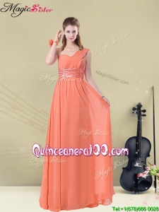 Discount One Shoulder Floor Length Bridesmaid Dresses with Ruching and Belt