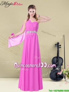 New Style Empire One Shoulder Bridesmaid Dresses with Belt