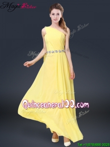 New Style One Shoulder Bridesmaid Dresses in Yellow