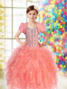 Watermelon Straps Elegant Little Girl Pageant Dress with Beading Ruffles for 2014