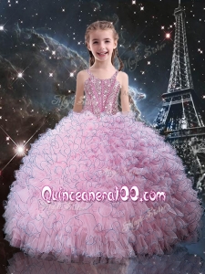 Fashionable Straps Little Girl Pageant Dress with Beading in Pink
