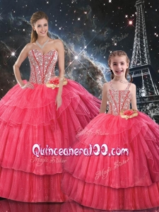 Fashionable Ball Gown Coral Red Macthing Sister Dresses with Beading for Fall