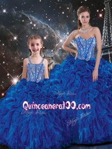 Wonderful Ball Gown Macthing Sister Dresses with Beading and Ruffles in Blue for Fall