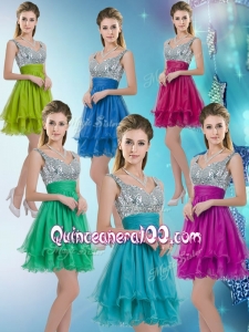 Pretty Straps Short Dama Dresses with Sequins for 2016 Fall