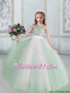 2017 Pretty See Through Scoop Beaded Flower Girl Dress in Tulle