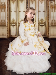 Country LifeStyle Embroideried White Flower Girl Dress in Organza and Taffeta