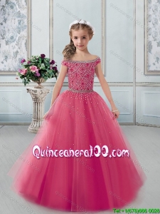 High End Cap Sleeves Tulle Flower Girl Dresss in Coral Red