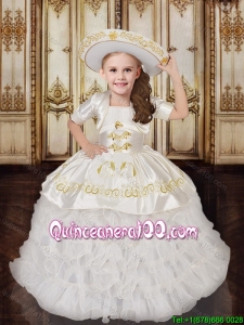 New Style Embroideried and Ruffled Layers Flower Girl Dress in White