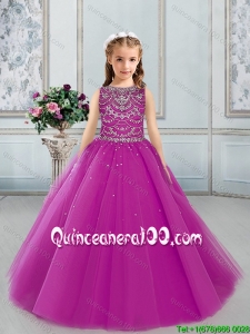 Top Seller Ball Gown Beaded Tulle Flower Girl Dress in Fuchsia