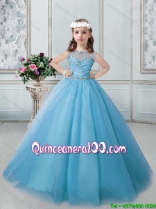 Unique Ball Gown See Through Scoop Baby Blue Flower Girl Dress