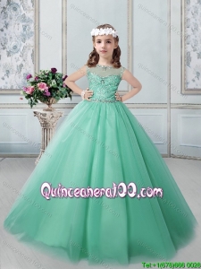 Fashionable See Through Scoop Little Girl Pageant Dress in Apple Green
