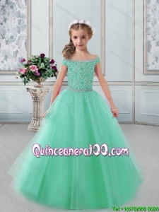 Most Popular Tulle Turquoise Little Girl Pageant Dress with Off the Shoulder
