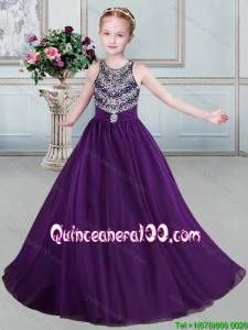 Cheap Open Back Purple Little Girl Pageant Dress with Belt and Beading
