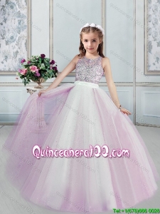 Classical See Through Scoop Lilac Little Girl Pageant Dress with Beading