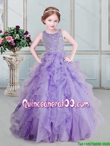 Discount Organza and Tulle Scoop Beaded Little Girl Pageant Dress in Lavender