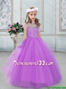 Gorgeous See Through Lilac Tulle Little Girl Pageant Dress with Beading