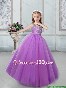 Hot Sale Beaded Bodice Lilac Little Girl Pageant Dress with Lace Up