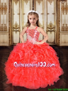 Lovely Straps Red Little Girl Pageant Dress with Beading and Ruffles