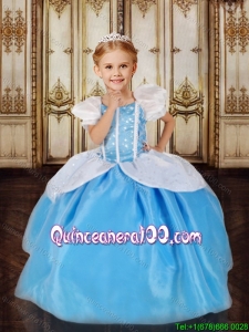 Snow White Short Sleeves Sequined Little Girl Pageant Dress in Blue and White