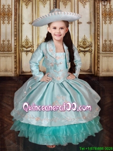 Western Theme Embroideried and Ruffled Layers Little Girl Pageant Dress in Organza and Taffeta