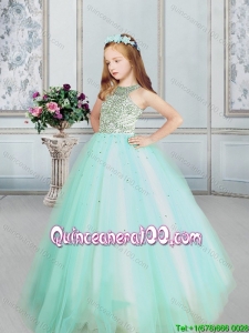 2017 Unique Beaded Bodice Apple Green Little Girl Pageant Dress in Tulle
