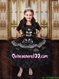 Cowgirl Discount Embroideried Black Little Girl Pageant Dress in Tea Length