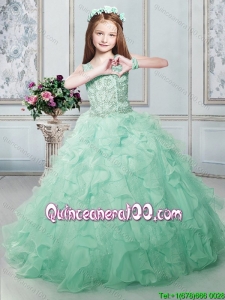 Cute Beaded and Ruffled V Neck Little Girl Pageant Dress in Apple Green