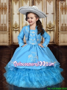 Western Style Embroideried and Ruffled Layers Little Girl Pageant Dress in Baby Blue