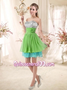 2016 Pretty Sweetheart Short Dama Dresses with Sequins and Belt