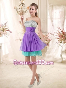 Low Price Sweetheart Short Dama Dresses with Sequins and Belt