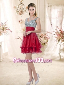 New Style Straps Sequins and Ruching Dama Dresses in Wine Red