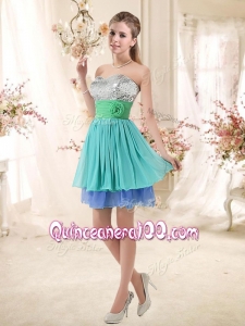 Sweet Short Multi Color Dama Dresses with Sequins and Hand Made Flowers