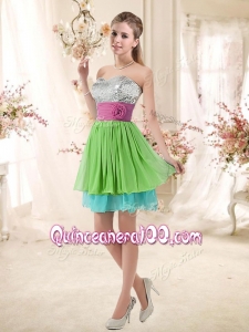 Cheap Sweetheart Short Dama Dresses with Sequins and Belt
