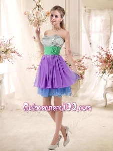 Most Popular Sweetheart Multi Color Short Dama Dresses with Sequins