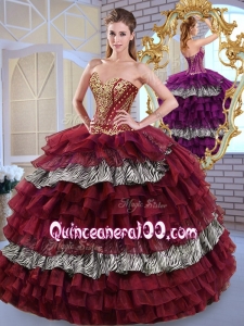 2016 Fashionable Sweetheart Ball Gown Ruffled Layers and Zebra Sweet 16 Dresses