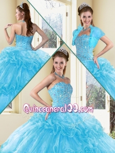 2016 Cheap Ball Gown Sweet 16 Dresses with Beading and Ruffled Layers in Aqua Blue
