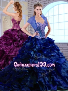 Perfect Brush Train Ruffles and Appliques Quinceanera Dresses in Royal Blue