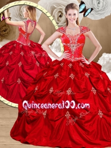 2016 Top Gorgeous Red Sweet 16 Gowns with Appliques and Pick Ups