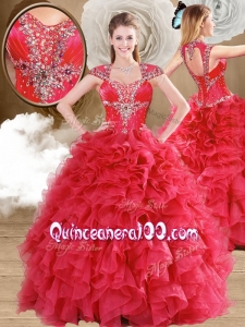 Latest Beading and Ruffles Vintage Quinceanera Gowns in Red
