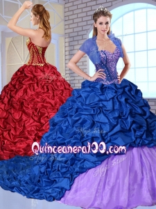 New Style Sweetheart Brush Train Pick Ups and Appliques Quinceanera Dresses