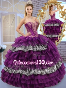 2016 Lovely Sweetheart Ball Gown Sweet 16 Dresses with Ruffled Layers and Zebra