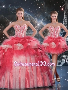 Fashionable Puffy Sweetheart Detachable Beading Quinceanera Gowns for Winter